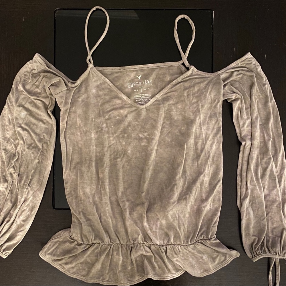AEO Soft & Sexy Cold Shoulder Long Sleeve Spaghetti Strap Top XS Tie Dye Women’s